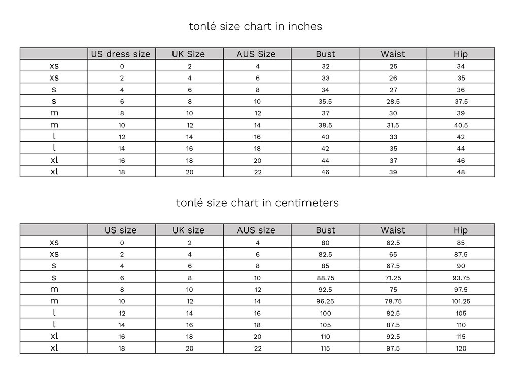 Jumpsuit Size Chart