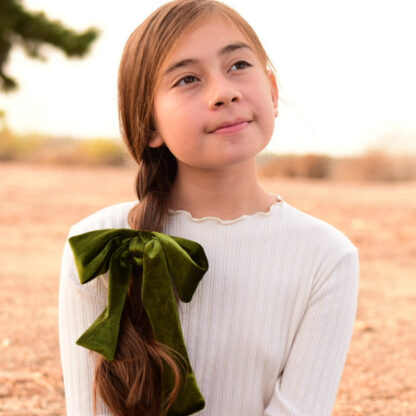Velvet Olive Bow Tie Scrunchie