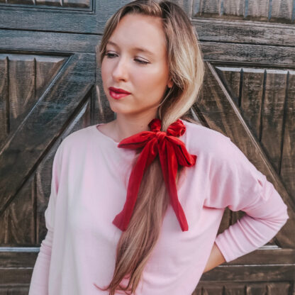 Velvet Red Bow Tie Scrunchie