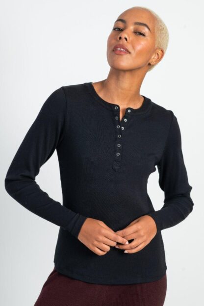 Emery Long Sleeve Henley in color Black by Paper Labe